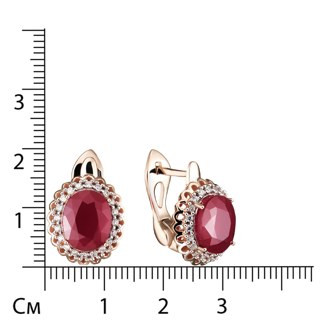 Серебряные серьги 925 пробы; вставки 2 Рубин F/2 7,1ct; 40 Куб. Цирконий бесцв. 0,8ct;